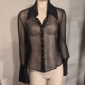 Alice + Olivia Black Sheer Striped Blouse